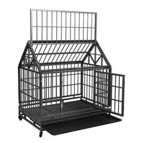 Heavy-Duty Metal Dog Kennel, Pet Cage Crate with Openable Pointed Top and Front