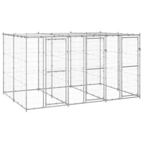 Outdoor Dog Kennel Galvanized Steel with Roof 78.1 ftÂ²
