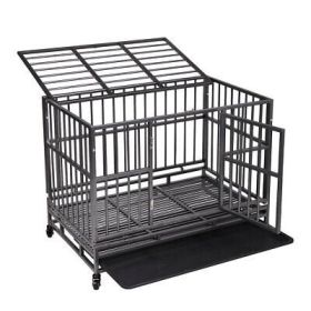 37L x 29H Heavy Duty Metal Dog Kennel Cage Crate with 4 Universal Wheels,