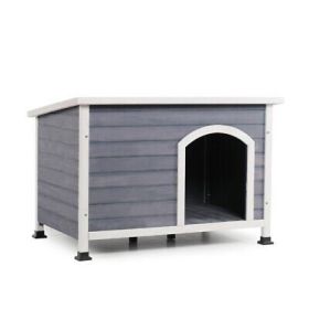 Outdoor Wooden Dog House with Hinges,Raised Feet,Openable Asphalt Roof&Removable