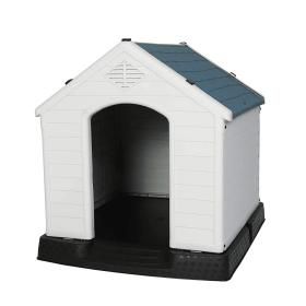 House Outdoor Plastic Weatherproof Kennel House with Elevated Floor, 35.5" L x 37.5" W x 39"H