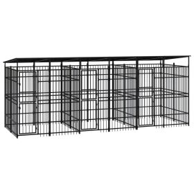 Outdoor Dog Kennel with Roof Steel 119 ftÂ²